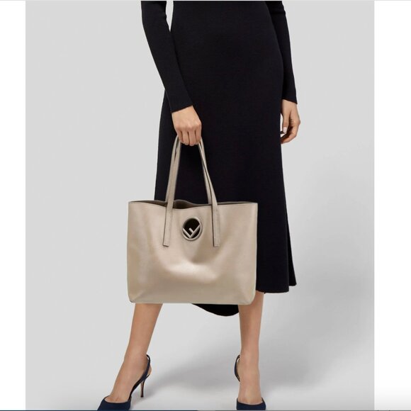 FENDI Vienna Leather Logo Shopping Tote w/Zippered Pouch - Picture 2 of 15